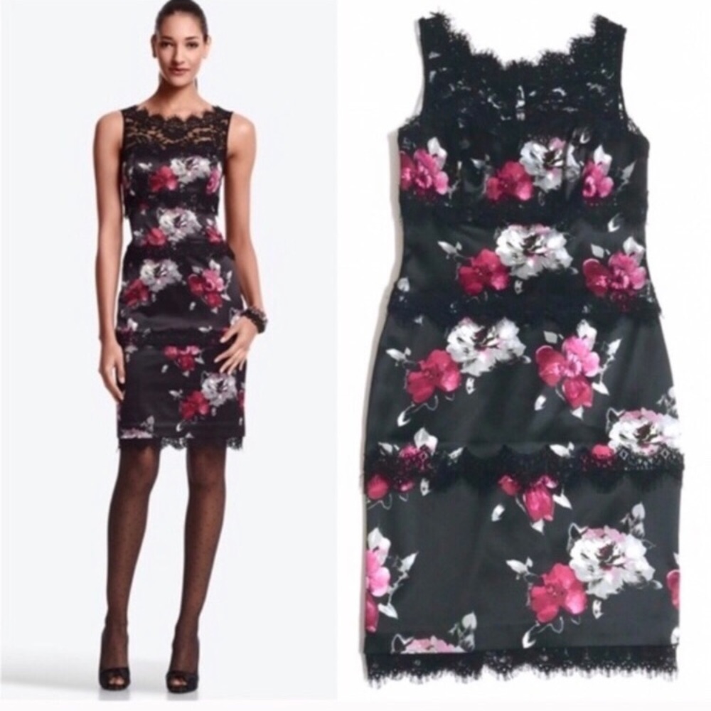 WHBM satin floral lace dress